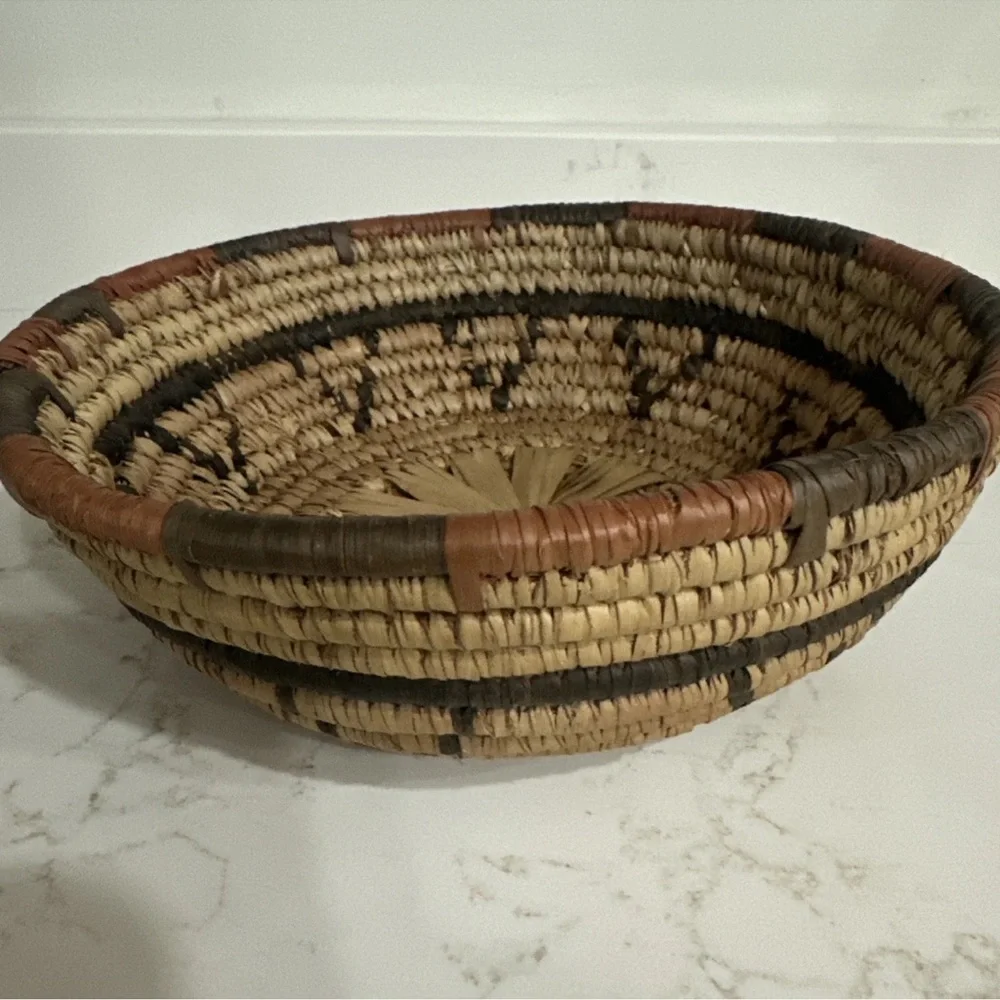 Vintage Wicker Handwoven Basket Boho 8” Diameter